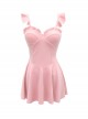 Pure Color Simple Design Slim Fit Adjustable Shoulder Strap Sleeveless One-Piece Skirt Style Swimsuit Set