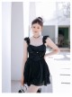 Sexy Sweet Bowknot Design Black Adjustable Shoulder Strap Sleeveless One Piece Swimsuit