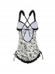 Black Floral Print Sexy Backless Lace-Up Summer Slim Fit Sleeveless One-Piece Swimsuit