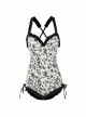 Black Floral Print Sexy Backless Lace-Up Summer Slim Fit Sleeveless One-Piece Swimsuit
