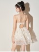 Lace Decoration Apricot Slim Fit Sexy Hollow Backless Sleeveless One-Piece Skirt Style Swimsuit
