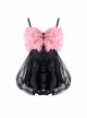 Pink Petal Bowknot Lace-Up Design Black Sexy Backless Sleeveless One-Piece Skirt Style Swimsuit