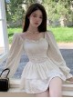 Hollow Breathable White Conservative Lace-Up Pure Color Slim Fit Long-Sleeved One-Piece Skirt Style Swimsuit