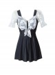 Three-Dimensional Butterfly Mesh Bowknot Design Sexy Lace-Up Backless Black Short-Sleeved One-Piece Skirt Style Swimsuit