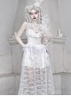 Perspective White Lace Hem Design Asymmetric Stitching V-Neck Detachable Pentagram Accessories Gothic Lolita Sleeveless Dress