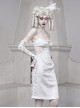White Embossed Thorn Jacquard Sexy Hollow Stitching Lace-Up Slim Simple Gothic Sleeveless Dress