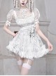 Gothic White Chiffon Puff Sleeve Thorn Jacquard Asymmetrical Hem Design Gothic Lolita Short Sleeve Dress