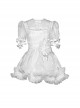 Gothic White Chiffon Puff Sleeve Thorn Jacquard Asymmetrical Hem Design Gothic Lolita Short Sleeve Dress