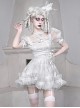 Gothic White Chiffon Puff Sleeve Thorn Jacquard Asymmetrical Hem Design Gothic Lolita Short Sleeve Dress