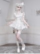 Gothic White Chiffon Puff Sleeve Thorn Jacquard Asymmetrical Hem Design Gothic Lolita Short Sleeve Dress