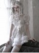 Gothic White Chiffon Puff Sleeve Thorn Jacquard Asymmetrical Hem Design Gothic Lolita Short Sleeve Dress