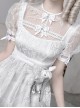 Gothic White Chiffon Puff Sleeve Thorn Jacquard Asymmetrical Hem Design Gothic Lolita Short Sleeve Dress