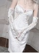 Embossed Jacquard Stitching Flower Chiffon Cross Lace-Up Design White Gothic Hand Sleeve