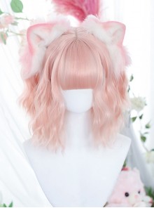 Cute Pink Qi Bangs Irregular Curly Short Curly Hair Sweet Lolita Wig