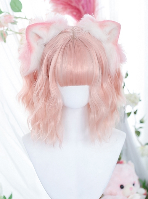 Cute Pink Qi Bangs Irregular Curly Short Curly Hair Sweet Lolita Wig