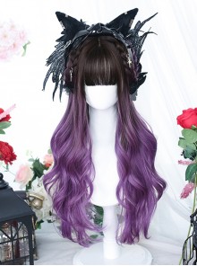 Grape Ice Series Gentle Gradient Purple Air Bangs Long Curly Hair Classic Lolita Wig