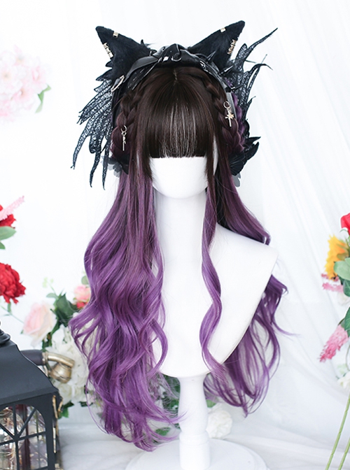 Grape Ice Series Gentle Gradient Purple Air Bangs Long Curly Hair Classic Lolita Wig