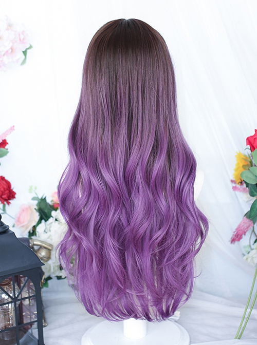 Grape Ice Series Gentle Gradient Purple Air Bangs Long Curly Hair Classic Lolita Wig