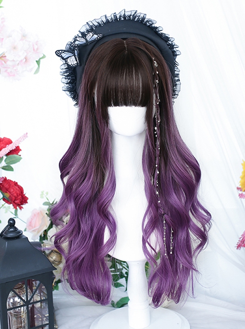 Grape Ice Series Gentle Gradient Purple Air Bangs Long Curly Hair Classic Lolita Wig