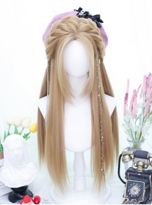 Natural Middle Score Bangs Golden Long Straight Hair Classic Lolita Wig