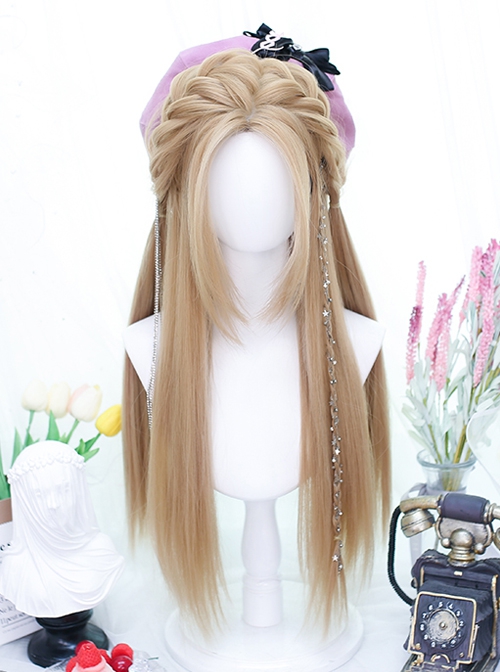 Natural Middle Score Bangs Golden Long Straight Hair Classic Lolita Wig