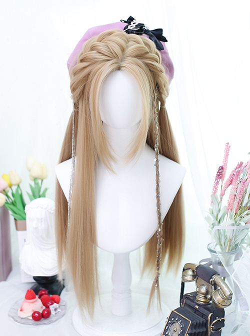 Natural Middle Score Bangs Golden Long Straight Hair Classic Lolita Wig