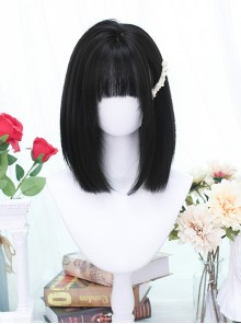 Wind Chime Series Black Daily Natural JK Girl Air Bangs Shoulder Straight Hair Classic Lolita Wig