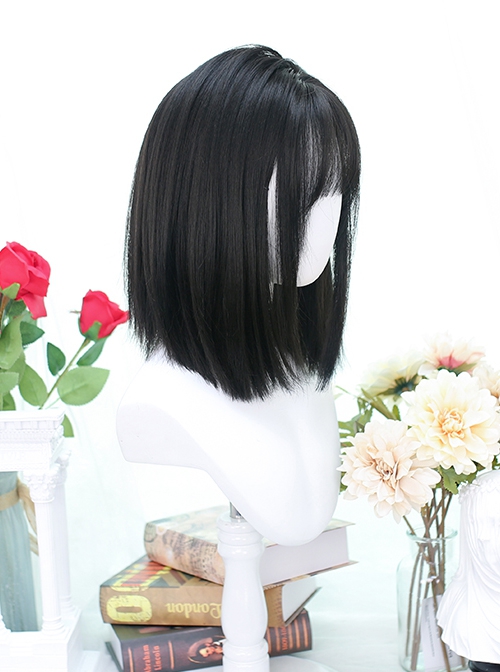 Wind Chime Series Black Daily Natural JK Girl Air Bangs Shoulder Straight Hair Classic Lolita Wig