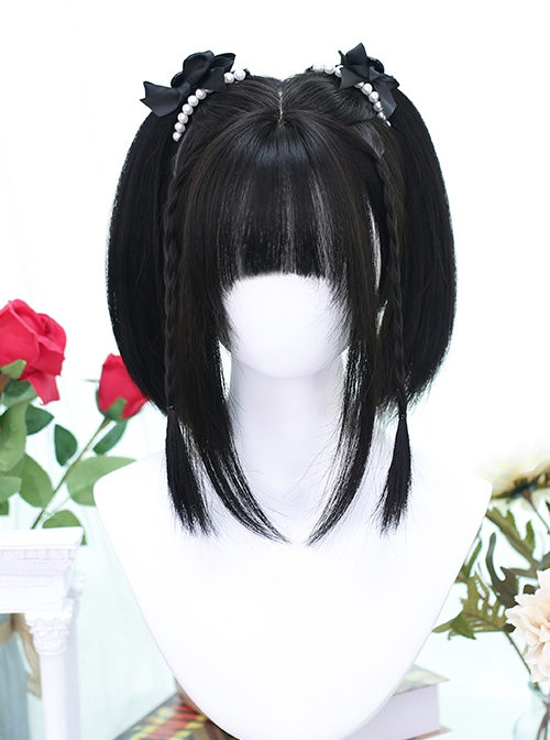 Wind Chime Series Black Daily Natural JK Girl Air Bangs Shoulder Straight Hair Classic Lolita Wig