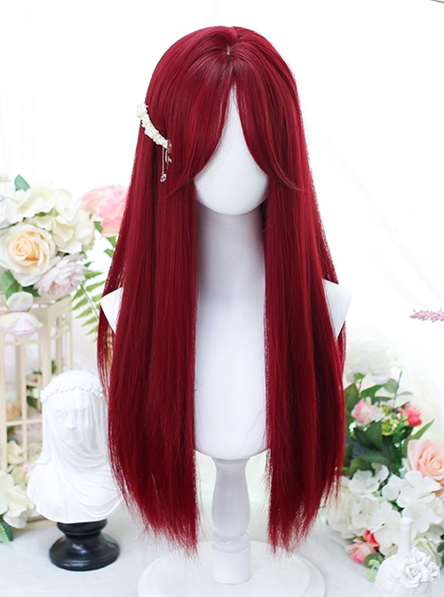 Mountain Tea Series Red Daily Natural Fashion Long Straight Hair Classic Lolita Wig