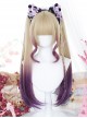 Golden Gradient Purple Natural Bangs Short Hair Tiger Mouth Clip Double Ponytail Sweet Lolita Wig