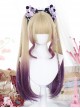 Golden Gradient Purple Natural Bangs Short Hair Tiger Mouth Clip Double Ponytail Sweet Lolita Wig