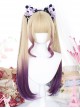Golden Gradient Purple Natural Bangs Short Hair Tiger Mouth Clip Double Ponytail Sweet Lolita Wig