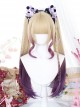 Golden Gradient Purple Natural Bangs Short Hair Tiger Mouth Clip Double Ponytail Sweet Lolita Wig