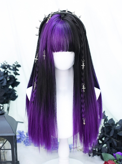 Black Gradient Purple Girl Internet Celebrity Fashion Long Straight Hair Punk Lolita Wig