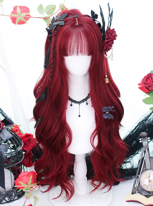 Red Daily Natural Air Bangs Long Curly Hair Classic Lolita Wig