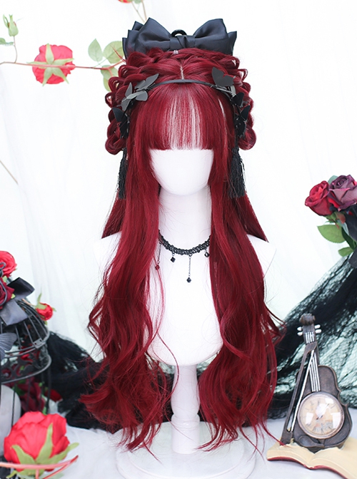 Red Daily Natural Air Bangs Long Curly Hair Classic Lolita Wig