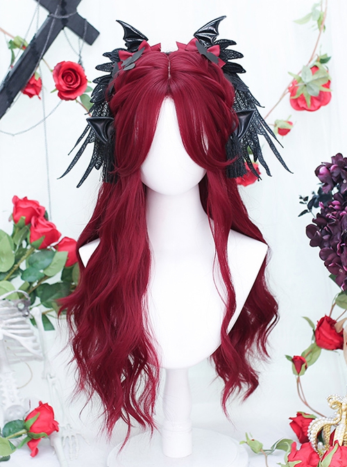 Sweet-Cool Middle Parted Bangs Red Long Curly Hair Classic Lolita Wig