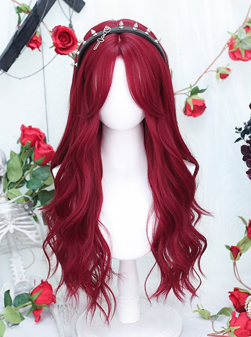 Sweet-Cool Middle Parted Bangs Red Long Curly Hair Classic Lolita Wig