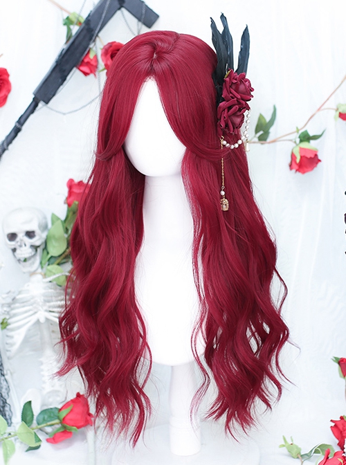 Sweet-Cool Middle Parted Bangs Red Long Curly Hair Classic Lolita Wig