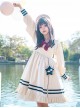 Navy Style Daily Loose Cute Cloud Embroidery Star Button Lantern Sleeve School Lolita Long Sleeve Dress