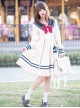 Navy Style Daily Loose Cute Cloud Embroidery Star Button Lantern Sleeve School Lolita Long Sleeve Dress