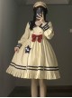 Navy Style Daily Loose Cute Cloud Embroidery Star Button Lantern Sleeve School Lolita Long Sleeve Dress