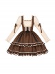 Fog Brown Series Retro Doll Sense Elegant Square Collar Chiffon Puff Sleeve Brown Sweet Lolita Long-Sleeved Dress