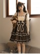 Fog Brown Series Retro Doll Sense Elegant Square Collar Chiffon Puff Sleeve Brown Sweet Lolita Long-Sleeved Dress