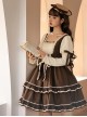 Fog Brown Series Retro Doll Sense Elegant Square Collar Chiffon Puff Sleeve Brown Sweet Lolita Long-Sleeved Dress