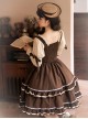 Fog Brown Series Retro Doll Sense Elegant Square Collar Chiffon Puff Sleeve Brown Sweet Lolita Long-Sleeved Dress