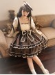 Fog Brown Series Retro Doll Sense Elegant Square Collar Chiffon Puff Sleeve Brown Sweet Lolita Long-Sleeved Dress