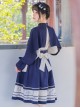 Chinese Style Stand-Up Collar Stitching One-Piece Cloak Bamboo Embroidery Printing School Lolita Long-Sleeved Dress