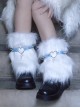 Blue PU Leather Cross Rivets Decorated White Plush Punk Lolita Leg Covers
